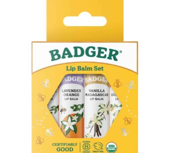 Badger – Classic Lip Balm Gold Box with Aloe, Extra Virgin Olive Oil, Beeswax & Essential Oils, Lip Balm Variety Pack, Certified Organic, 0.15 oz (4 Pack)
