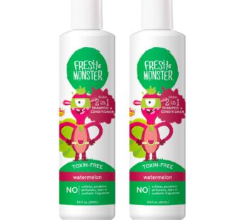 Fresh Monster 2-in-1 Kids Shampoo & Conditioner, Toxin-Free, Hypoallergenic, Tear-free Shampoo & Conditioner for Kids, Watermelon (2 Pack, 8.5oz/each)