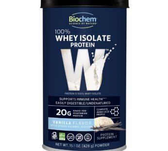 Biochem 100% Whey Isolate Protein – Vanilla Flavor – 15.1 Ounce – Supports Immune Health – Easily Digestible – Refreshing Taste – 20g Vegetarian Protein – Amino Acids