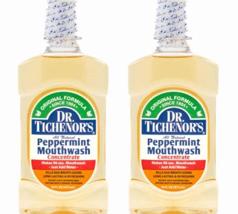Dr. Tichenor’s Peppermint Mouthwash Concentrate – Oral Rinse for Bad Breath and Oral Health with a Minty Punch for Soothing Relief of Minor Sore Throat Irritation – 16 Ounce (Pack of 2)