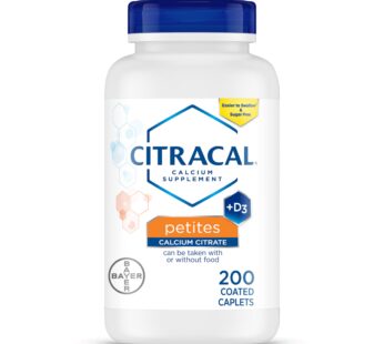 Citracal Petites, 400 mg Calcium Citrate, Easily Absorbed and Highly Soluble with 12.5 mcg (500 IU) Vitamin D3, Bone Health Support for Ages 12+, Smaller and Easier to Swallow Caplets, 200 Count