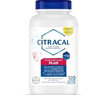 Citracal Maximum Plus, 650 mg Calcium Citrate, easily absorbed and highly soluble with 25 mcg (1000 IU) Vitamin D3, Bone Health Support, Calcium Supplement for Ages 12+, 120 Count