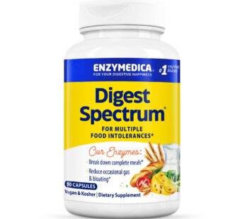 Enzymedica Digest Spectrum, Digestive Enzymes for Multiple Food Intolerances, Offers Fast-Acting Gas & Bloating Relief, 90 Count