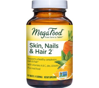MegaFood Skin, Nails & Hair 2 – Vitamins For Women & Men – Biotin, Vitamin A, Vitamin C, Zinc, Vitamin B6, Vitamin E, Pantothenic Acid – Vegan – Made Without 9 Food Allergens – 90 Tabs (45 Servings)