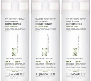 GIOVANNI Tea Tree Triple Treat Invigorating Conditioner – Cooling Peppermint, Eucalyptus, Rosemary, Helps Dry Flaking Scalp, Paraben Free, Helps to Moisturize, Smooth & Detangle- 8.5 oz (3 Pack)