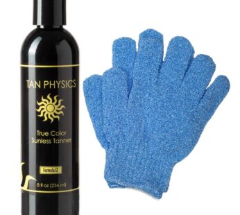 Tan Physics Self Tanner, 8 Fl oz with Pair Hydro Exfoliation Mitt by Sans-Sun – Tan Physics Sunless Tanner – Self Tanners Best sellers – Fake Tan, Quick Tan & Sunless Tan