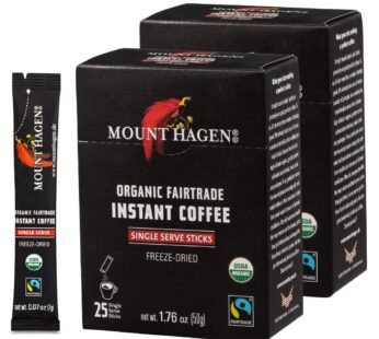 Mount Hagen 25 Count Single Serve Instant Coffee Packets – 2 Pack | Organic Medium Roast Arabica Beans [2 x 25 sticks/1.76oz/50g]