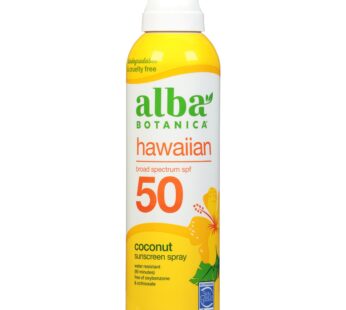 Alba Botanica Sunscreen Spray for Face and Body, Broad Spectrum SPF 50 Sunscreen, Hawaiian Coconut, Water Resistant and Biodegradable, 5 fl. oz. Bottle