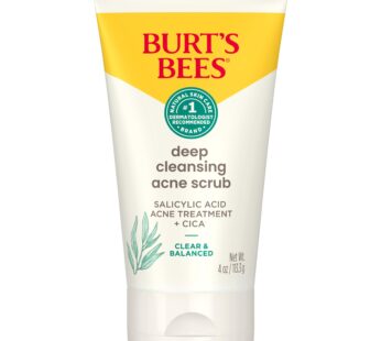 Burt?s Bees Clear and Balanced Deep Cleansing Acne Scrub, Salicylic Acid Acne Treatment with Cica, Facial Cream Exfoliator Helps Unclog Pores and Reduce Acne, 4 Oz