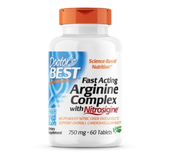 Doctor’s Best Fast Acting Arginine Complex w/Nitrosigine, Boost Nitric Oxide, Blood Flow & Vessel Flexibility, Non-GMO, Vegan, Gluten Free, 750mg, White (DRB-00406), Tablet, 60 count