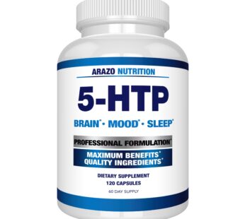 Arazo Nutrition 5-HTP 200 MG Plus Calcium for Mood, Sleep ? Supports Calm and Relaxed Mood ? 99% High Purity ? 120 Capsules