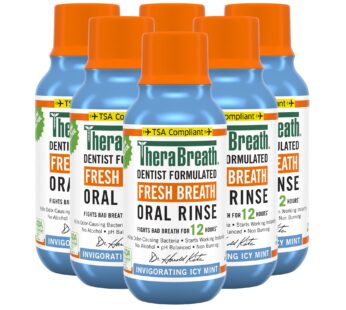 TheraBreath Fresh Breath Dentist Formulated Oral Rinse, Icy Mint, 3 Ounce (Pack of 6)