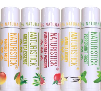 5-Pack Lip Balm Gift Set by Naturistick. Assorted Scents. 100% Natural Ingredients. Best Beeswax Chapsticks for Dry, Chapped Lips. Made in USA for Men, Women and Children
