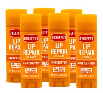 O’Keeffe’s Unscented Lip Repair Lip Balm for Dry, Cracked Lips, Stick, (Pack of 6)