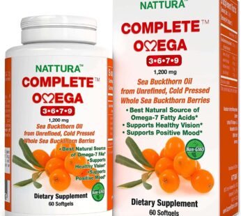 Complete Omega 3-6-7-9, Pure Sea Buckthorn Oil, European Quality, from Unrefined, Cold Pressed Whole Sea Buckthorn Wild Berries – Non-GMO, Certified Kosher, Gluten-Free 1 Bottle – 60 Capsules