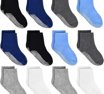 Tphon Kids Non Slip Toddler Boy Grip Socks 12 Pairs Anti Skid Sticky Socks for 1-3 Years Infants Baby Boys