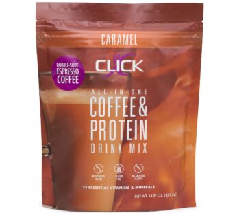 Click Coffee Protein Powder | Double Shot Espresso | 16g Protein | 23 Essential Vitamins | Low Calorie Meal Replacement | 150mg Caffeine | Gluten Free | No Artificial Flavors or Colors | Caramel