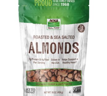 NOW Foods, Almonds, Roasted with Sea Salt, Source of Protein, Fiber and Healthy Fatty Acids, Grown in the USA, Certified Non-GMO, 1-Pound (Packaging May Vary)