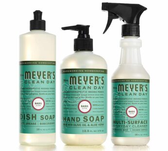 MRS. MEYER’S CLEAN DAY Kitchen Essentials Set, Includes: Hand Soap, Dish Soap, and All Purpose Cleaner, Basil, 3 Count Pack