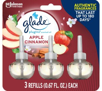 Glade PlugIns Refills Air Freshener, Scented and Essential Oils for Home and Bathroom, Apple Cinnamon, 2.01 Fl Oz, 3 Count