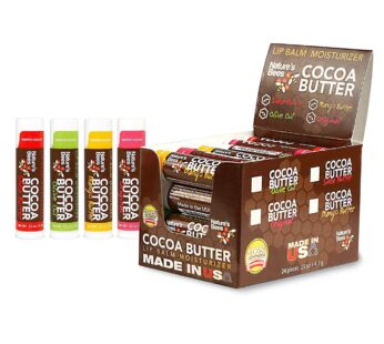 Nature’s Bees – Cocoa Butter Lip Balm Moisturizer – Original 24 Pack, 4 Flavors – Original, Shea Butter, Mango Butter, Olive Oil – Made w/Coconut Oil, Beeswax, Vitamin E, Aloe – 0.15oz (4.2g)