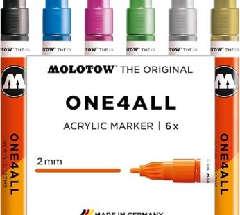 Molotow One4All 127HS Acryl Marker Metallic-Set (2,0 mm Strichstärke, hochdeckend und permanent, UV-beständig, für fast alle Untergründe) 6 Stück sortiert