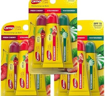 Carmex Moisturizing Lip Balm 3 Tubes Assorted Flavor – Fresh Cherry, Strawberry, Wintergreen (3 Pack)