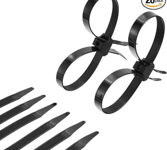 Boao 20 Pcs 9.85″ Zip Ties Cable – Disposable Heavy Duty Double Police Locking Cuffs Flex Plastic Nylon Restraints, Black (0.5 x 9.85 Inch)