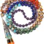 Jovivi 108 Mala Beads Bracelet Real Stones 7 Chakra Healing Crystals Necklace with 12 Facted Prism Pointed Pendant Reiki Energy Balancing Prayer Mala Beads for Meditation