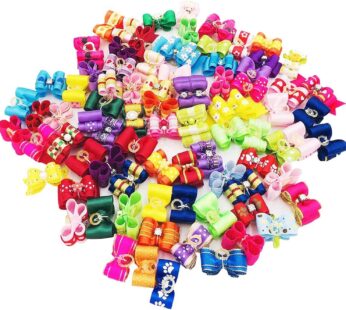 50pcs /25Pair Small Dog Hair Bows with Rubber Bands and Rhinestones Puppy Grooming Bows Doggies Cat Topknot Bowknot Pet Hair Accessories Color Random