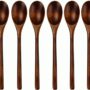 AOOSY Spoons, Wooden Spoons for Eating, 6 Pieces Japanese Natural Soup Spoons Wooden Spoon for Cooking Mixing Stirring Honey Tea Soda Dessert Coconut Bowl Nonstick Pots Kitchen