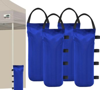 Eurmax USA 125LBS 4-Pack Universal Canopy Weights, Secure Wind Protection to Prevent Tipping, Easy Wrap-Around Installation Heavy Duty Sandbags (Without Sand), Fits All Instant Shelter Legs,Blue