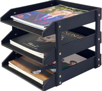 UnionBasic 3-Layer Document Paper Letter Tray, Faux Leather Desktop File Sorter Organizer Tray, Black