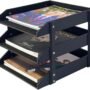 UnionBasic 3-Layer Document Paper Letter Tray, Faux Leather Desktop File Sorter Organizer Tray, Black