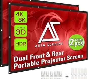 Akia Screens 120″ Dual Projection Projector Screen, 16:9 Front & Rear, Portable Foldable Anti-Crease, 8K / 4K Ultra HD Ready Indoor Outdoor Home Theater Screen, AK-DIYOUTDOOR120H1.