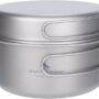 Boundless Voyage Outdoor Titanium Pot with Pan Set with Collapsible Folding Handle for Outdoor Camping Cooking Hiking Backpacking Portable Cookware