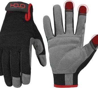 HANDLANDY Work Gloves for Men & Women, Utility Mechanic Working Gloves Touch Screen, Flexible Gardening Gloves for Yard