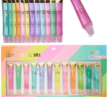 EXPRESSIONS 12pc Lip Oil Set – Flavored Lip Oils Value Pack, Hydrating Lip Oils w/Squeeze Tube Application, Moisturizing Lip Oil Collection for Everyday Lip Care and Lip Repair (RAINBOW)