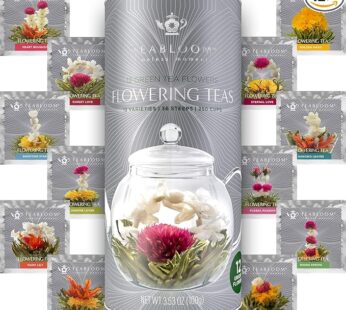Teabloom Flowering Tea – 12 Unique Varieties of Fresh Blooming Tea Flowers – Hand-Tied Natural Green Tea Leaves & Edible Flowers – 12-Pack Gift Canister – 36 Steeps, Makes 250 Cups