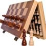 15 Inch Magnetic Wooden Chess Set for Adults & Kids - Folding Travel Chess Board with Handcrafted Staunton Pieces, Extra Queens, and Storage Slots