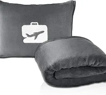 EverSnug Travel Blanket and Pillow – Premium Soft 2 in 1 Airplane Blanket with Soft Bag Pillowcase, Hand Luggage Sleeve and Backpack Clip (Grey)
