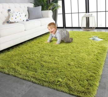 TWINNIS Super Soft Shaggy Rugs Fluffy Carpets, 5×8 Feet, Indoor Modern Plush Area Rugs for Living Room Bedroom Kids Room Nursery Home Decor, Upgrade Anti-Skid Rectangular Fuzzy Rug, Green