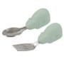 Tiny Twinkle Easy Grip Toddler Utensils Spoon and Fork Set - BPA & Phthalate Free Utensil Sets, Kids Silverware With Silicone Handle, Baby Led Weaning Supplies for 12 Months & Up (Sage Bear)