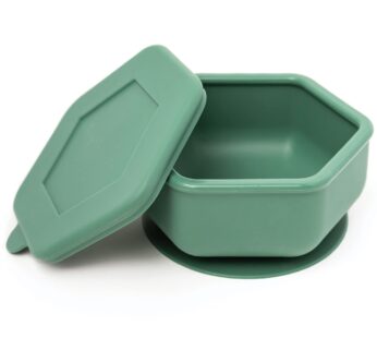 Tiny Twinkle Silicone Suction Bowl with Lid for Baby and Toddler – 100% Silicone – BPA Free – Microwave Safe – Suction Bowls For Baby, Snack Containers For Toddlers (Olive)