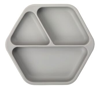 Tiny Twinkle Silicone Suction Baby Plate, Suction Grip Divided Dish for First Foods and Self-Feeding Toddlers, Baby Led Weaning Supplies for Independent Eating (Grey Plate)