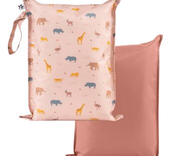 Tiny Twinkle Mess Proof Wet Bags | 2-Pack Reusable Waterproof Wet Bags for Swimsuits | Baby Clothes | Travel & Diaper Bag (Petite Safari)