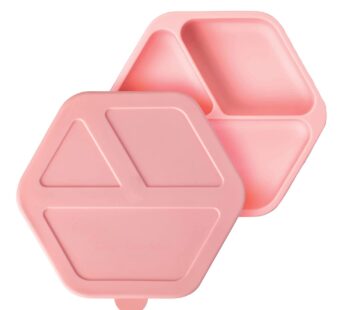 Tiny Twinkle Silicone Suction Baby Plate, Suction Grip Divided Dish for First Foods and Self-Feeding Toddlers, Baby Led Weaning Supplies for Independent Eating (Rose Plate with Lid)