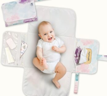 Tiny Twinkle Portable Diaper Changing Pad | Waterproof, Wipeable & Compact Baby Changing Pad for Travel | Smart Wipes Pocket & Organized Storage| Newborn Shower Gift (Cotton Candy)