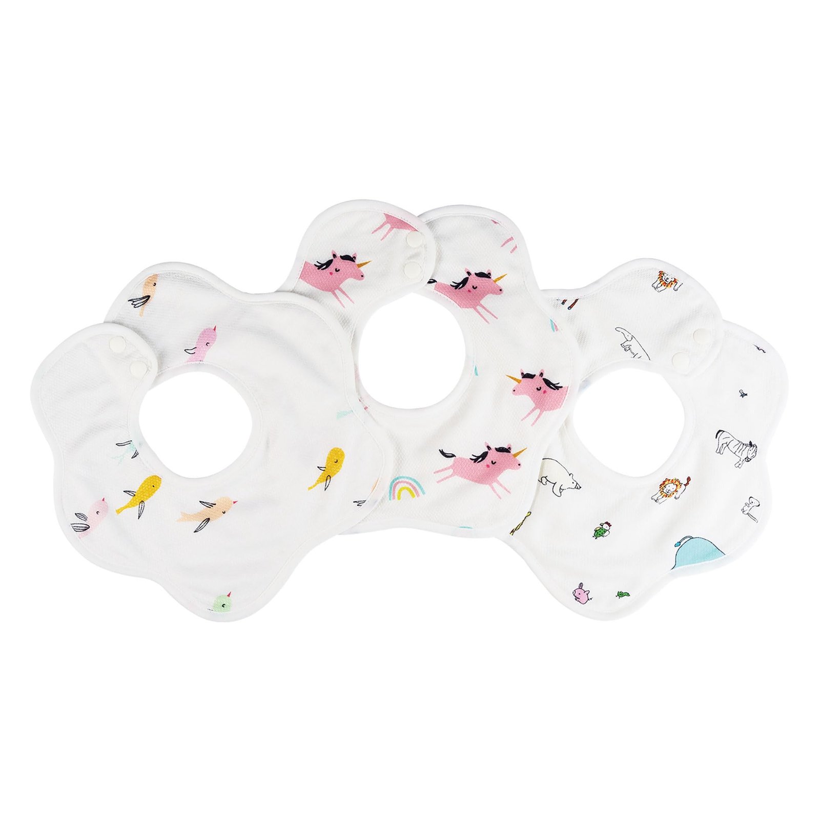 Tiny Twinkle Roundabout Drool Bibs 3 Pack - 360 Rotating Waterproof and Absorbent Teething Baby Bibs (Unicorn, Bird, Sea 3-Pack)