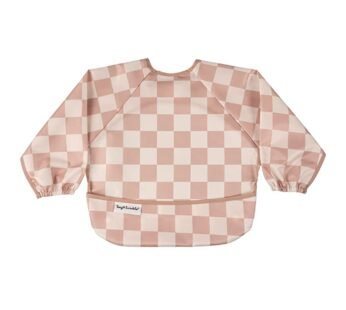 Tiny Twinkle Long Sleeve Bib for Babies & Toddlers | Waterproof Smock Bib for Eating | Machine Washable & Mess-Proof Feeding Essentials | Newborn Shower Gift (Checkers Brown, 6?24M)